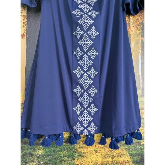 NEW Cabana Life Embroidered Dress Off The Shoulder Navy Blue Smocked M SPF 50 - Picture 3 of 14
